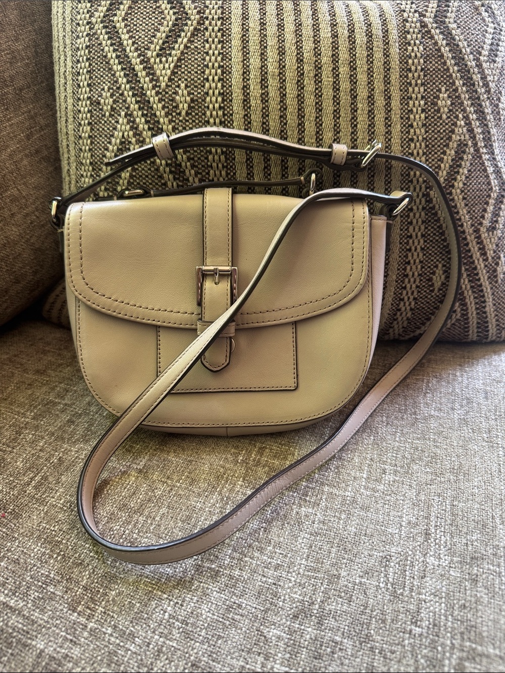 Coach Taupe Leather Crossbody Saddle Bag